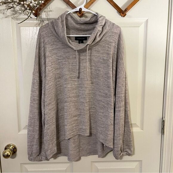 Tahari cowl neck w/drawstring hi low pullover w/elastic cuffs - Picture 1 of 7